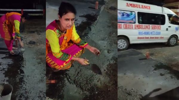 রাতের আধারে সড়ক সংস্কারে নারী, ভাসছেন প্রশংসায় - Natun Sylhet