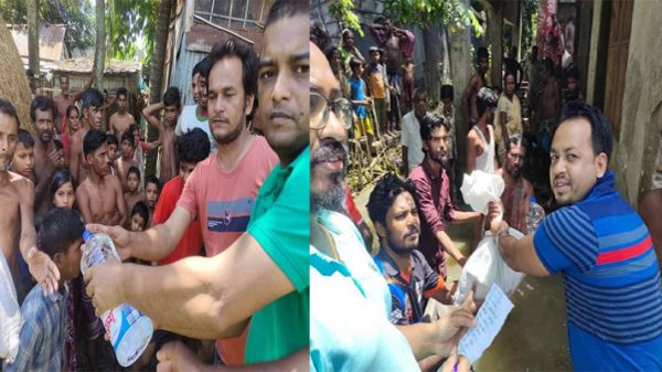 বন্যার্তদের মাঝে শাবির সাবেক ছাত্রলীগ নেতাদের ত্রাণ বিতরণ - Natun Sylhet