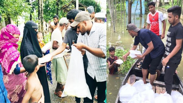 দক্ষিণ সুরমায় বানভাসী মানুষের মাঝে নগদ অর্থ ও খাবার বিতরণ - Natun Sylhet