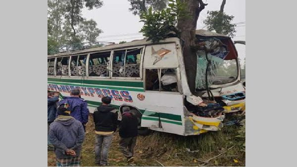 অটোরিকশাকে ওভারটেক করতে গিয়ে গাছে বাসের ধাক্কা, আহত ২৫ - Natun Sylhet